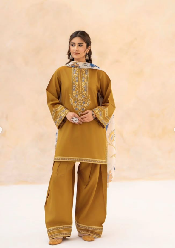 Gulshan 3 Piece embroidered shirt with embroidered trouser and chiffon dupatta by Shai Noor made in Pakistan
