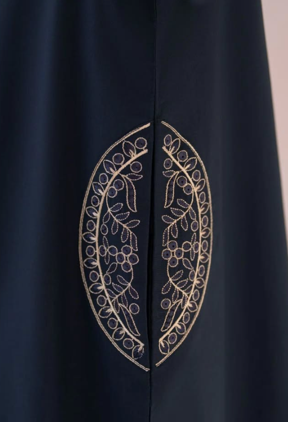 Shai Noor Nazo 2 piece embroidered suit side view with embroidered shirt and trouser