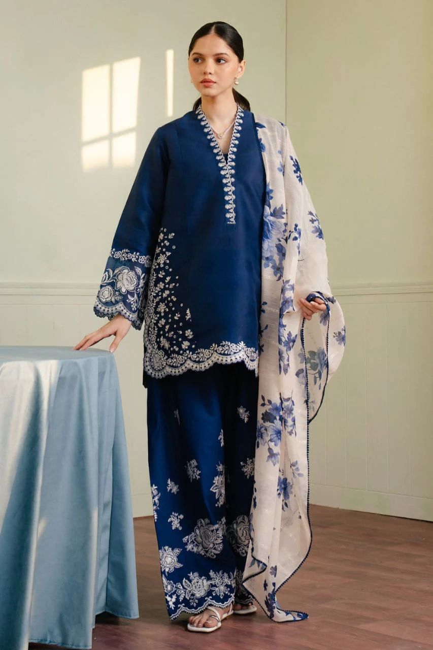 Coco 3 Piece Embroidered Lawn Suit for Women by Shai Noor – Embroidered Shirt, Embroidered Trouser & Chiffon Dupatta, Made in Pakistan