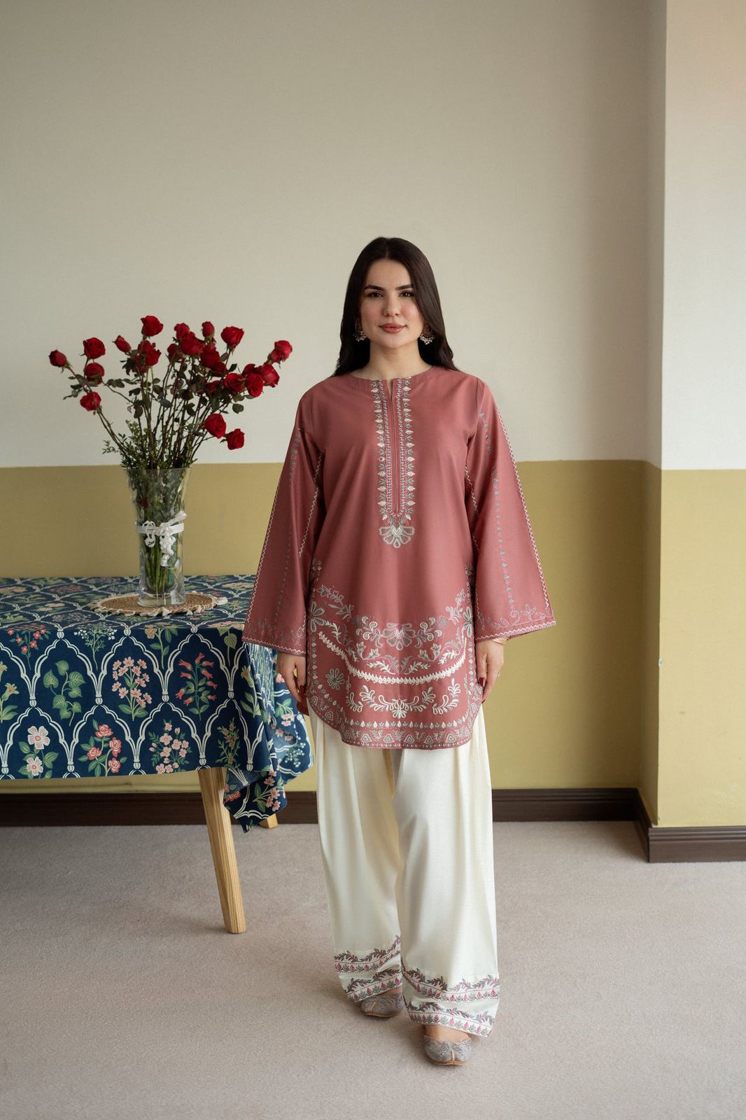 Maya 2 Piece Embroidered Lawn Shirt and Trouser Front View by Shai Noor Pakistan